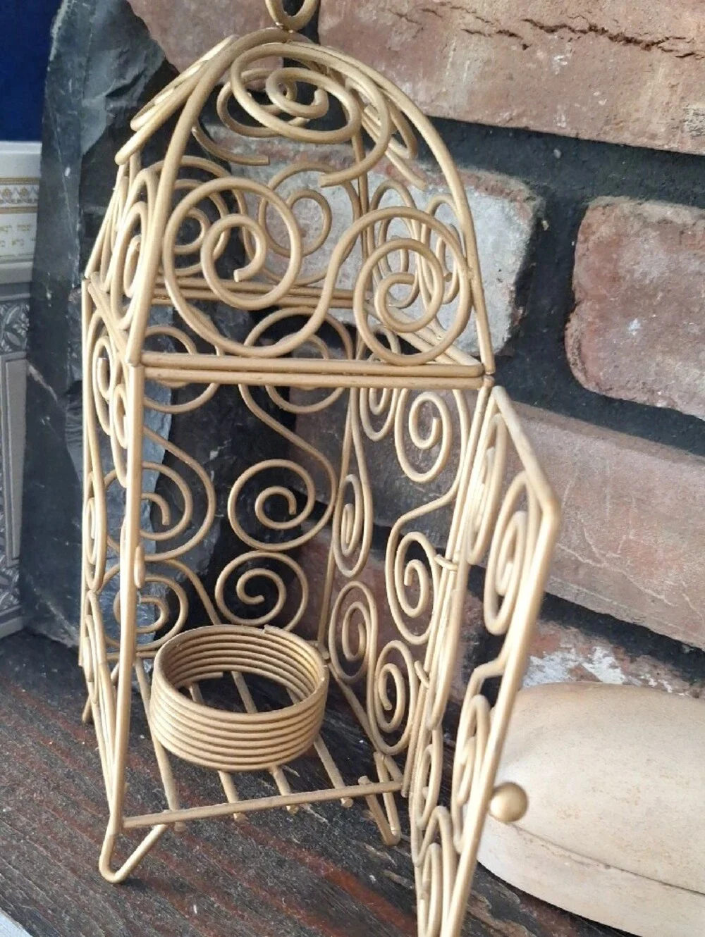 Gold Scrollwork Metal Lantern Candle Holder